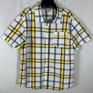 Gymboree Boy Button Down Short Sleeve Plaid Shirt Top Yellow, White Blue L 10/12